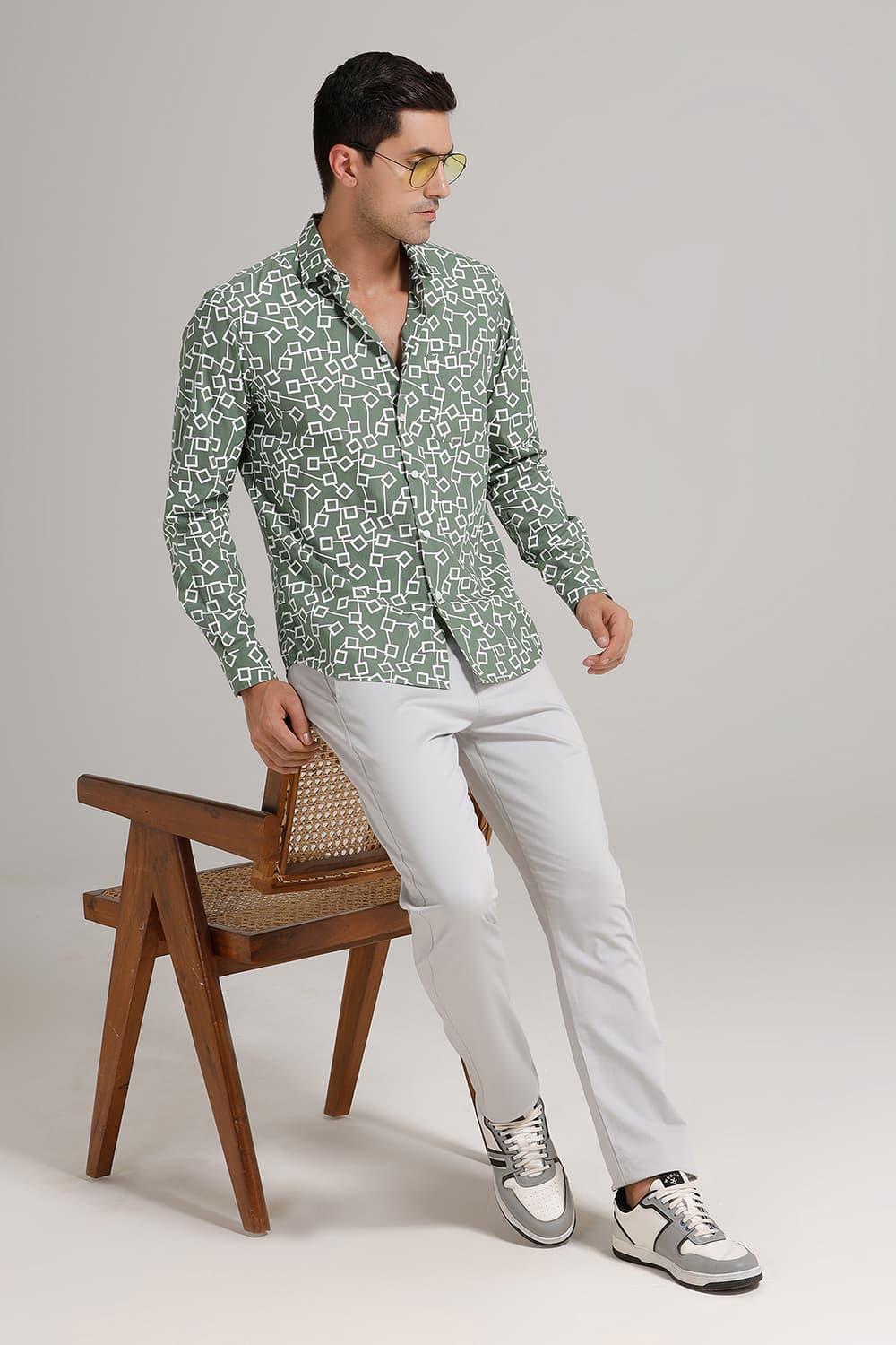 SLIM FIT COTTON POPLIN PRINTED SHIRT