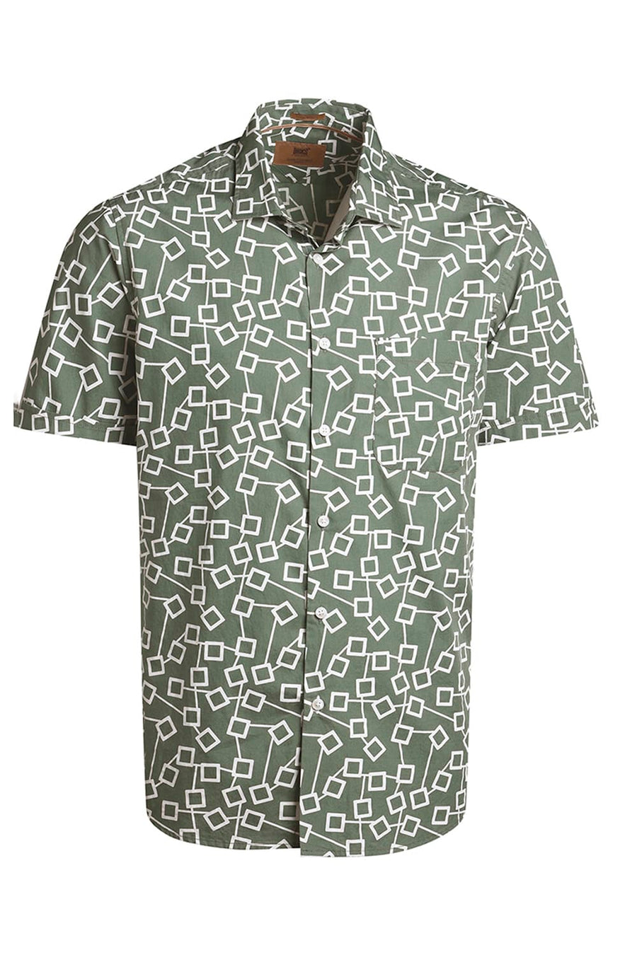BASICS SLIM FIT FROSTY GREEN COTTON POPLIN PRINTED HALFSLEEVES SHIRT