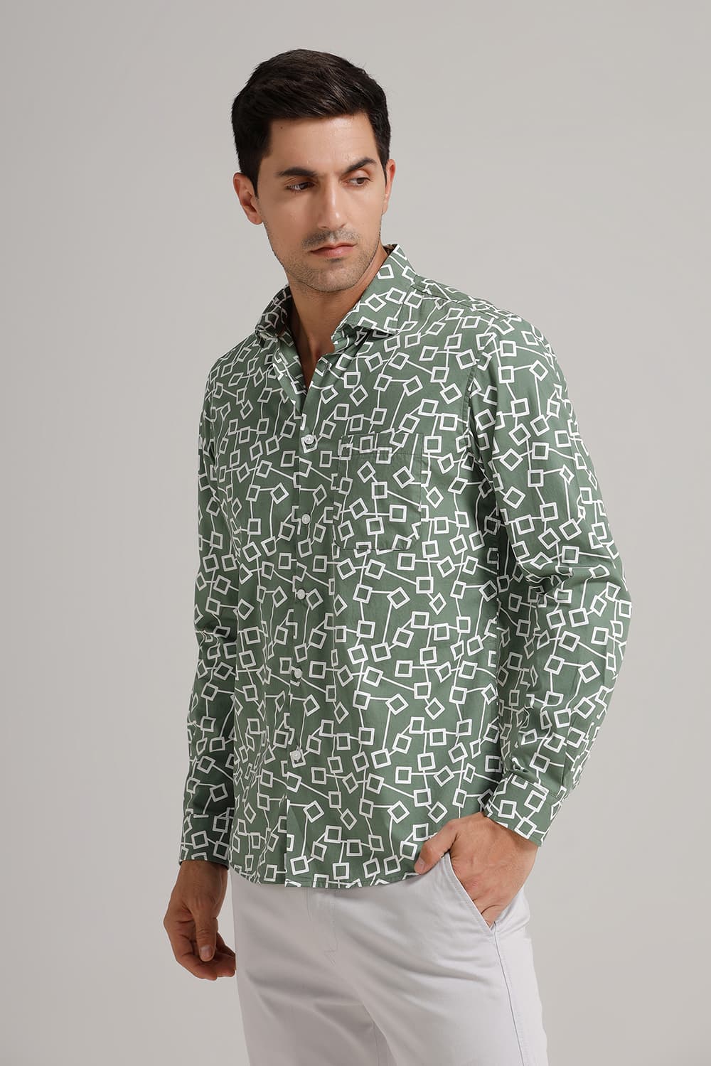 SLIM FIT COTTON POPLIN PRINTED SHIRT