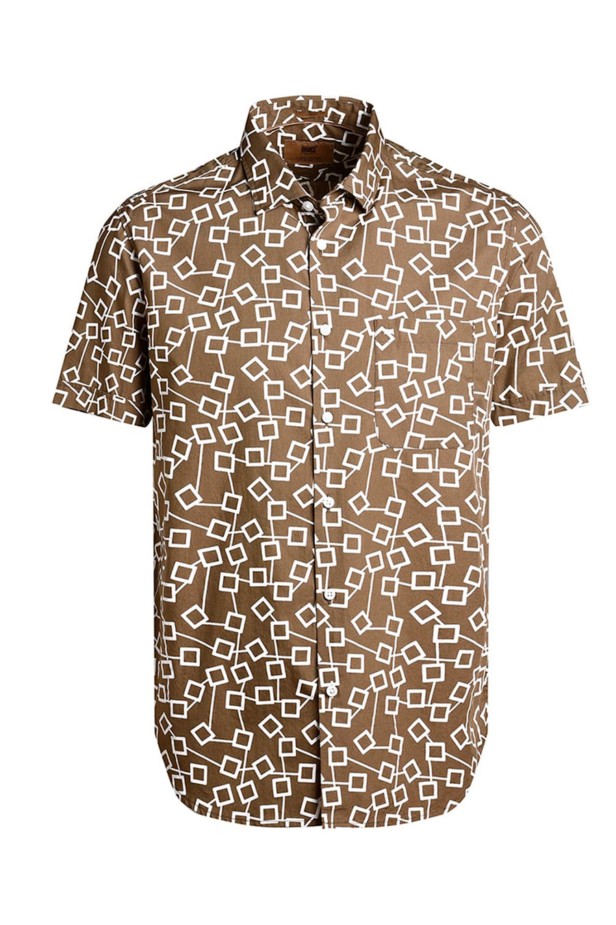 BASICS SLIM FIT CUB BROWN COTTON POPLIN PRINTED HALFSLEEVES SHIRT