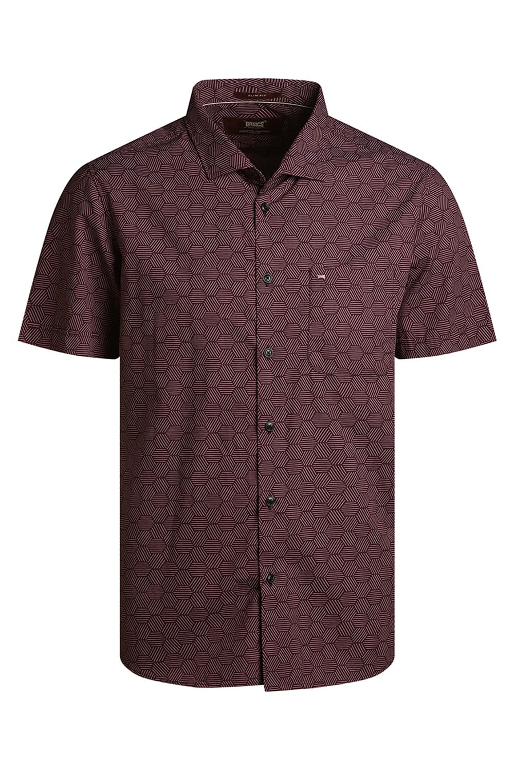 SLIM FIT COTTON POPLIN PRINTED HALFSLEEVES SHIRT