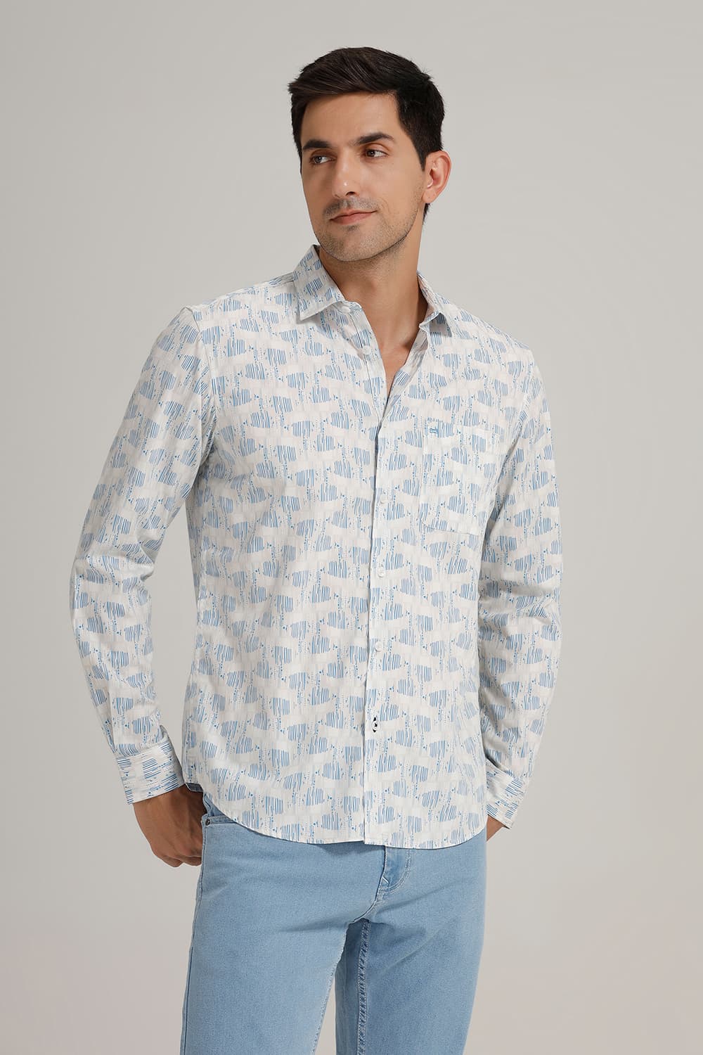 SLIM FIT COTTON POPLIN PRINTED SHIRT