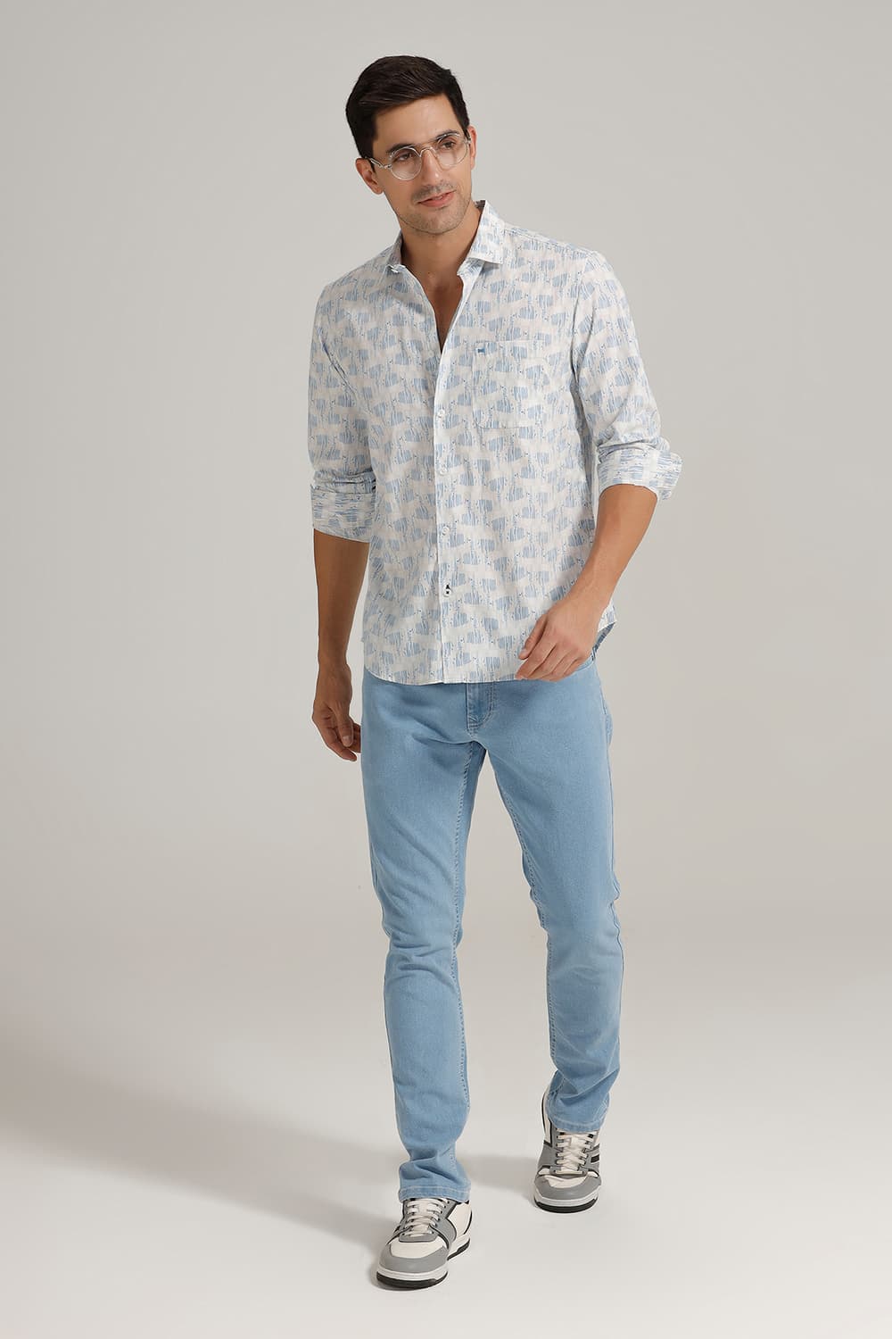 SLIM FIT COTTON POPLIN PRINTED SHIRT