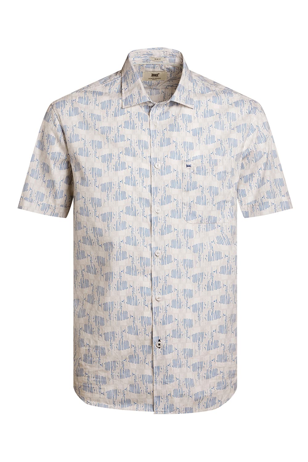 SLIM FIT COTTON POPLIN PRINTED HALFSLEEVES SHIRT