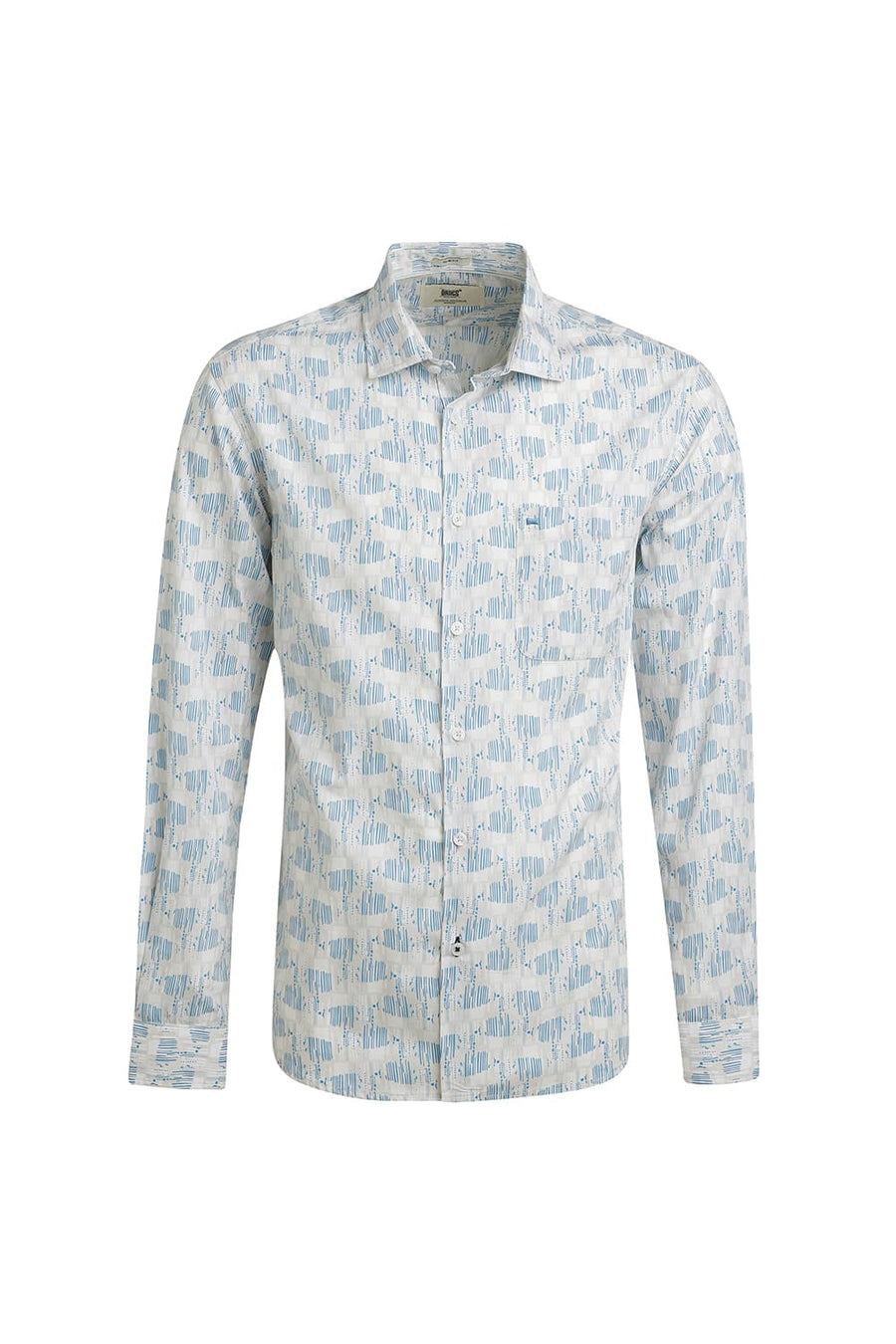 BASICS SLIM FIT INDIGO BLUE COTTON POPLIN PRINTED SHIRT
