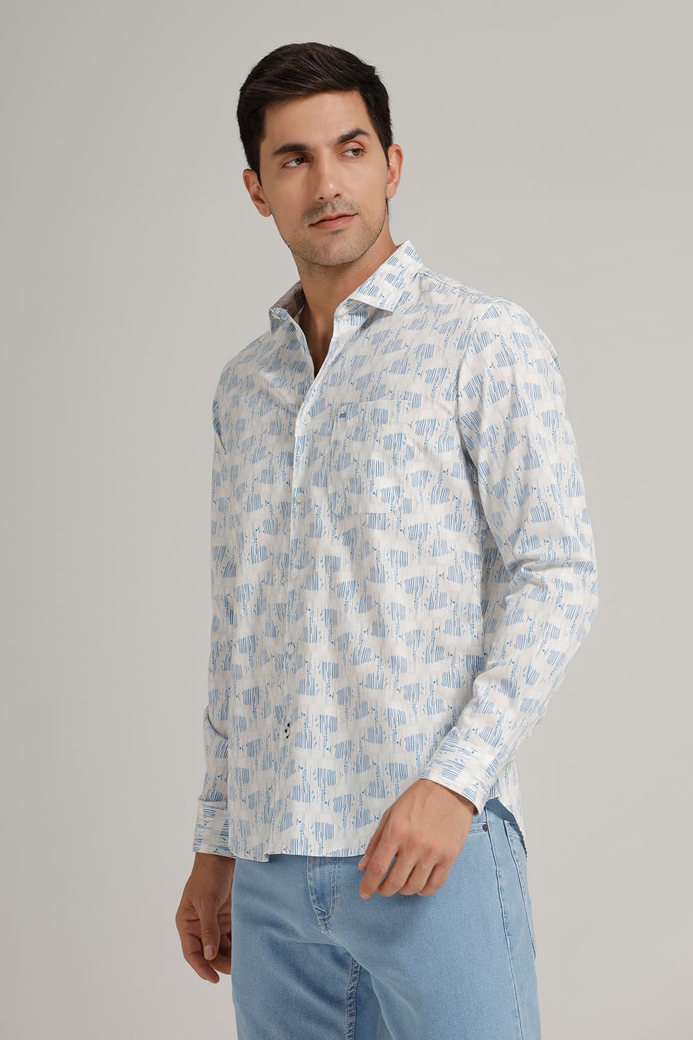 SLIM FIT COTTON POPLIN PRINTED SHIRT