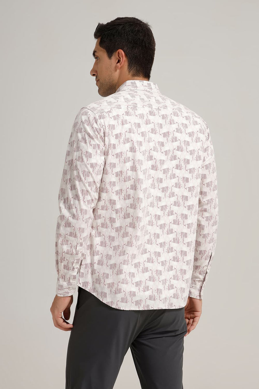 BASICS SLIM FIT CRIMSON PINK COTTON POPLIN PRINTED SHIRT