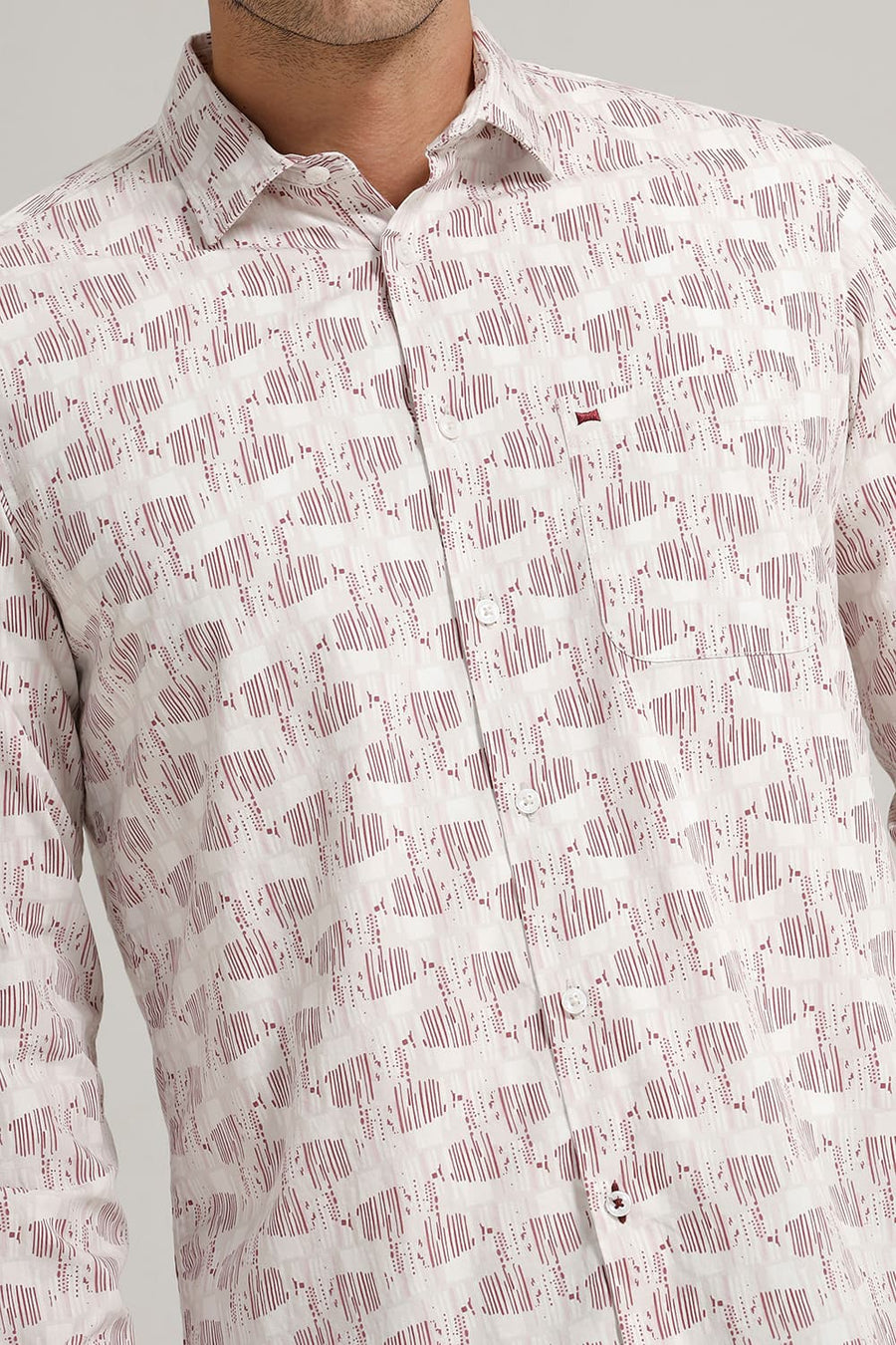 BASICS SLIM FIT CRIMSON PINK COTTON POPLIN PRINTED SHIRT