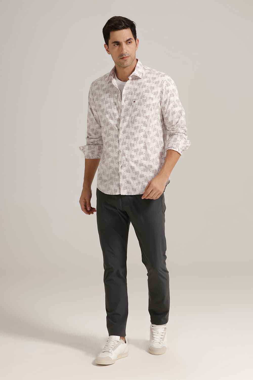 SLIM FIT COTTON POPLIN PRINTED SHIRT