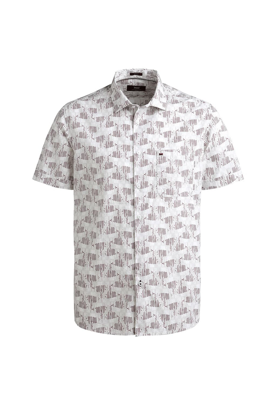 BASICS SLIM FIT CRIMSON PINK COTTON POPLIN PRINTED HALFSLEEVES SHIRT