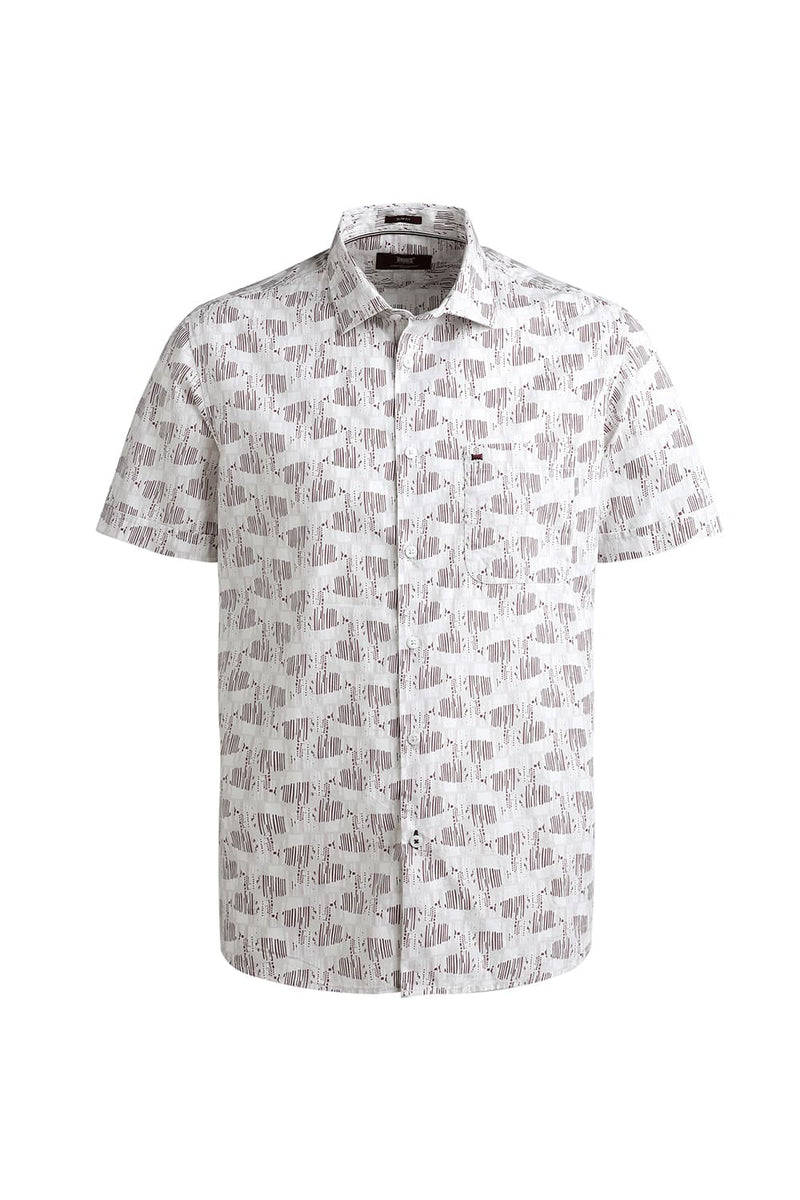 SLIM FIT COTTON POPLIN PRINTED HALFSLEEVES SHIRT