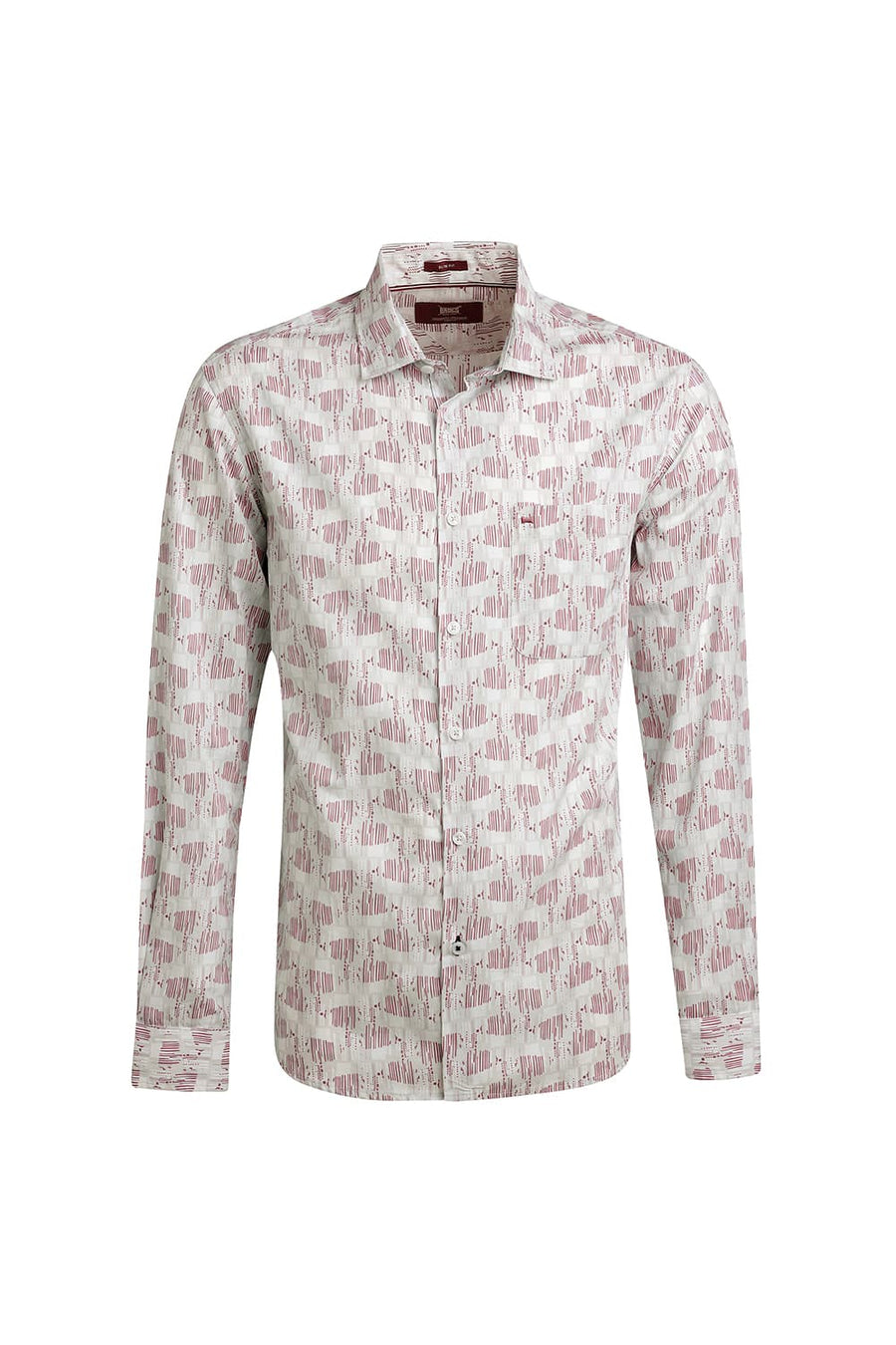 BASICS SLIM FIT CRIMSON PINK COTTON POPLIN PRINTED SHIRT