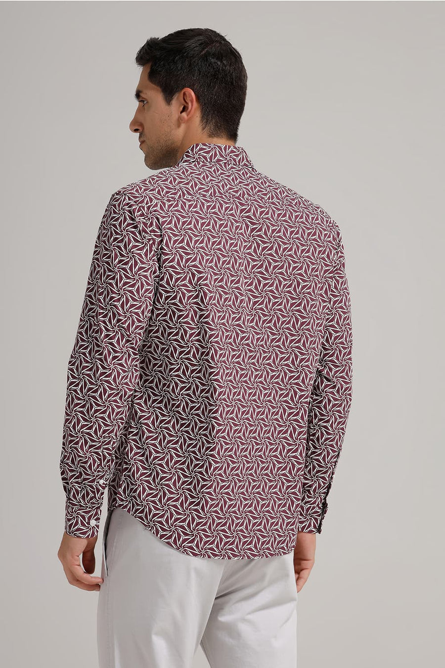 BASICS SLIM FIT WINDSOR PURPLE COTTON POPLIN PRINTED SHIRT