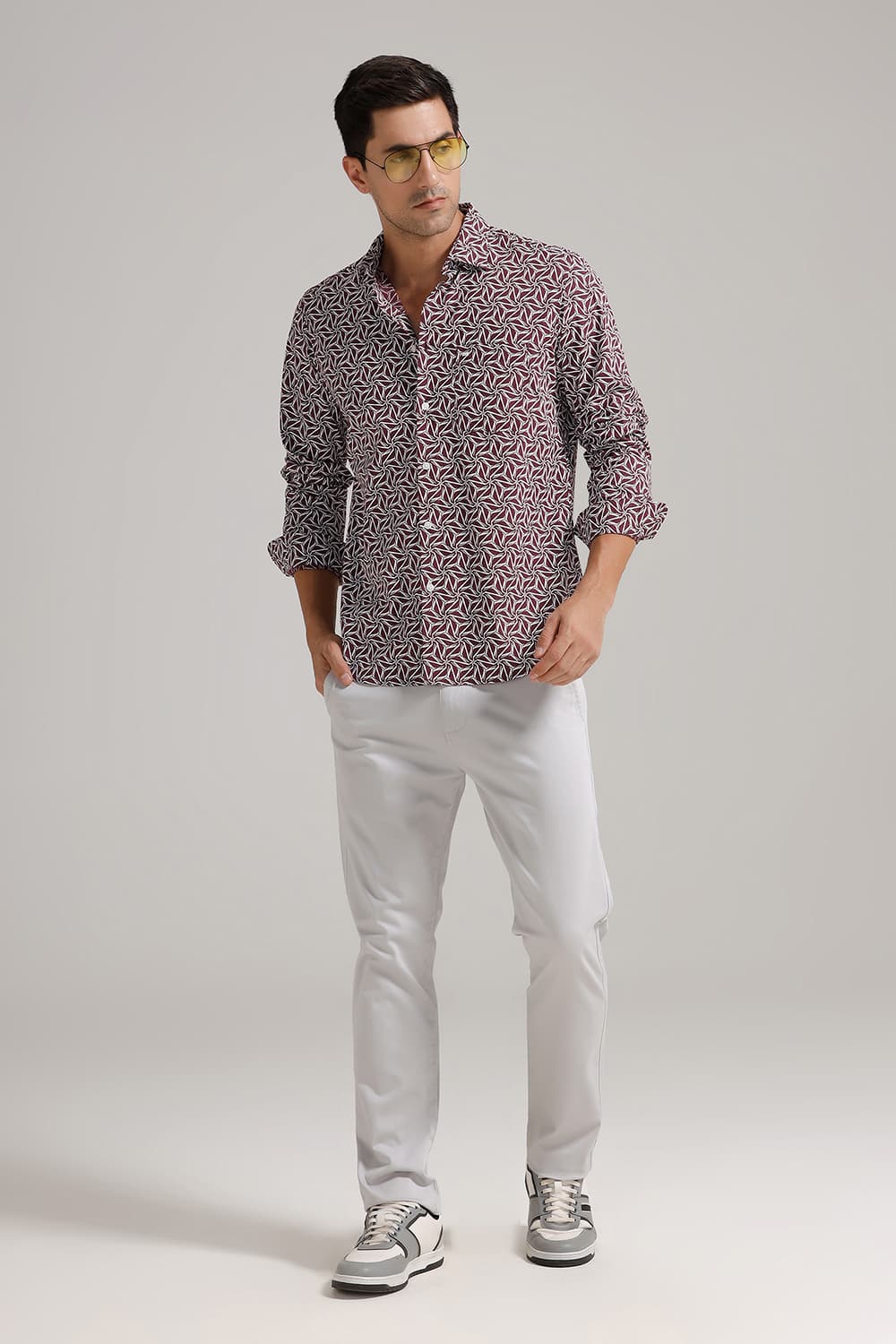 SLIM FIT COTTON POPLIN PRINTED SHIRT