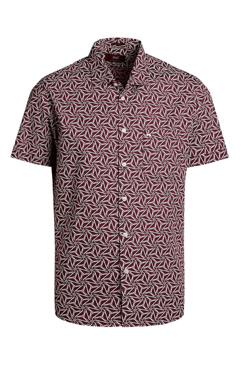 SLIM FIT COTTON POPLIN PRINTED HALFSLEEVES SHIRT