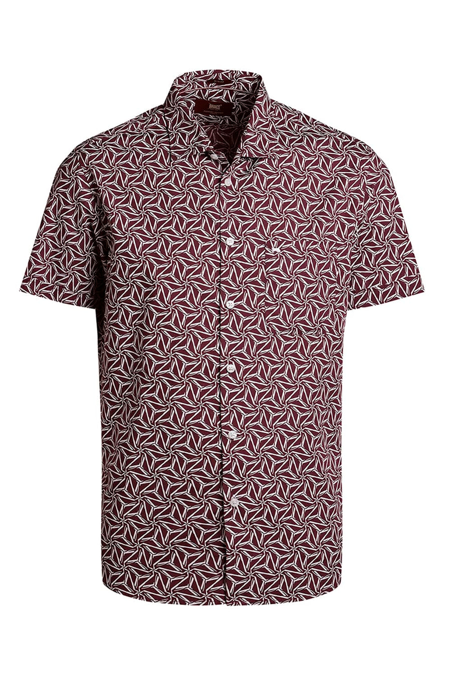 BASICS SLIM FIT WINDSOR PURPLE COTTON POPLIN PRINTED HALFSLEEVES SHIRT