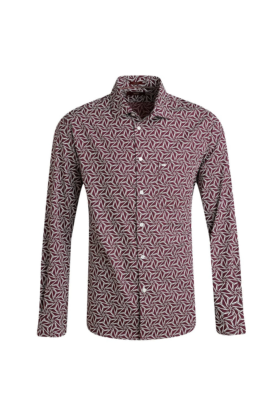 BASICS SLIM FIT WINDSOR PURPLE COTTON POPLIN PRINTED SHIRT
