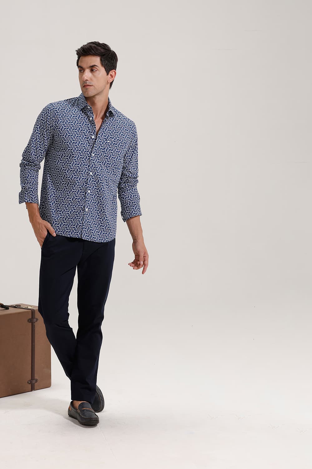 SLIM FIT COTTON POPLIN PRINTED SHIRT