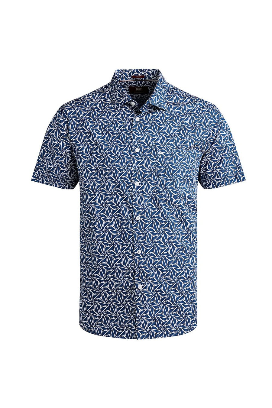 BASICS SLIM FIT MOONLIT BLUE COTTON POPLIN PRINTED HALFSLEEVES SHIRT
