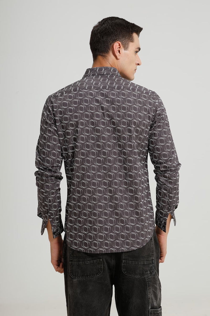 SLIM FIT COTTON POPLIN PRINTED SHIRT