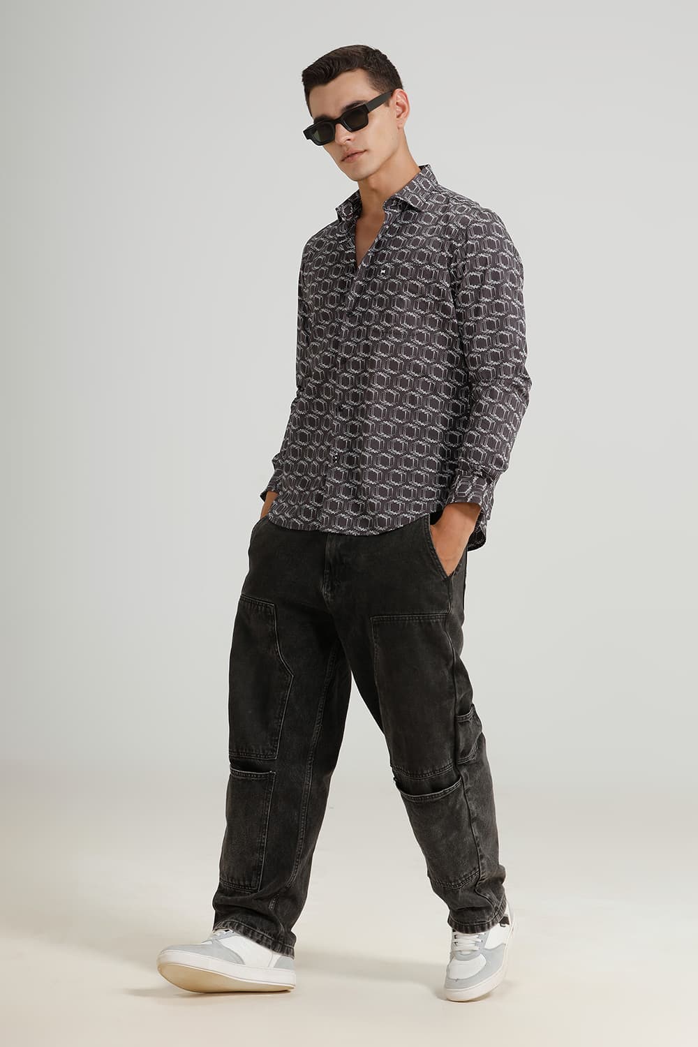 SLIM FIT COTTON POPLIN PRINTED SHIRT