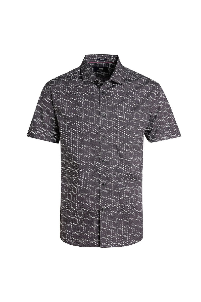 SLIM FIT COTTON POPLIN PRINTED HALFSLEEVES SHIRT