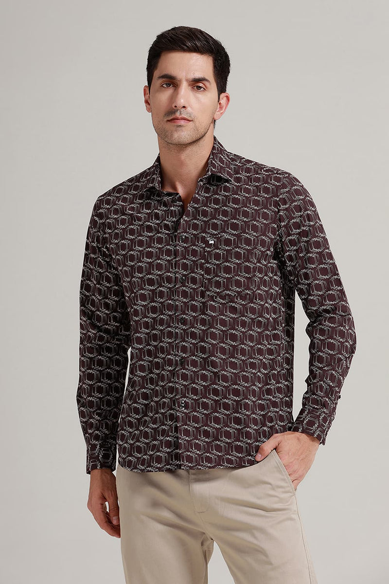 SLIM FIT COTTON POPLIN PRINTED SHIRT