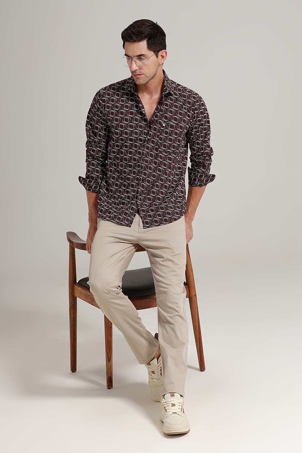SLIM FIT COTTON POPLIN PRINTED SHIRT