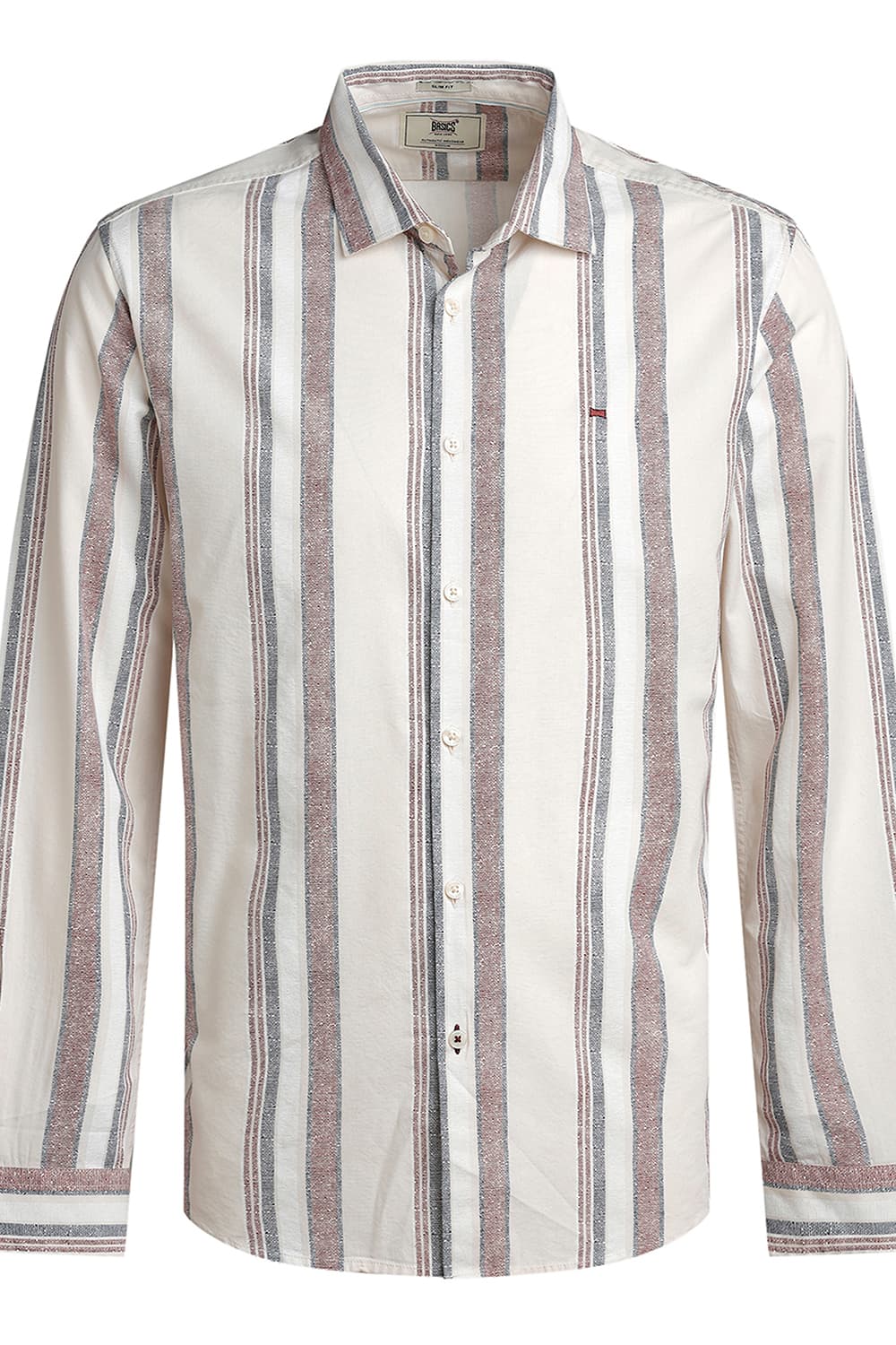 SLIM FIT COTTON VISCOSE PRINTED STRIPE SHIRT