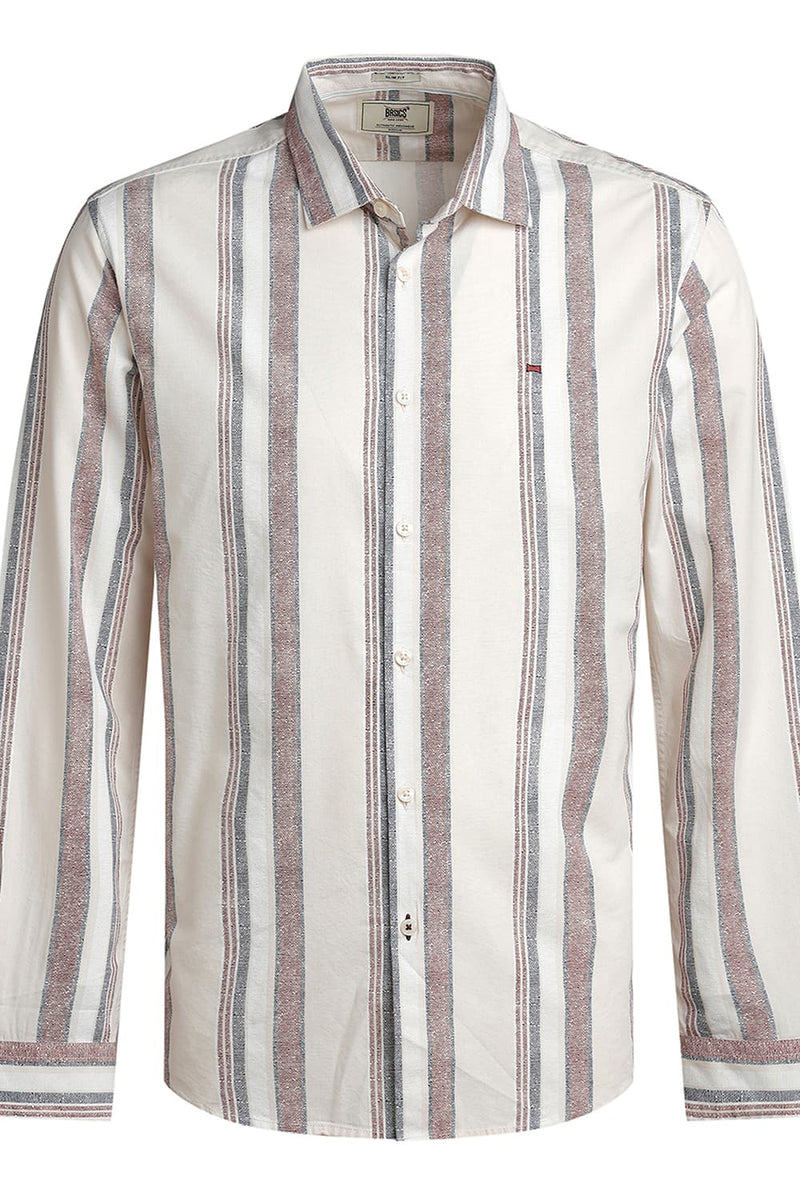 SLIM FIT COTTON VISCOSE PRINTED STRIPE SHIRT