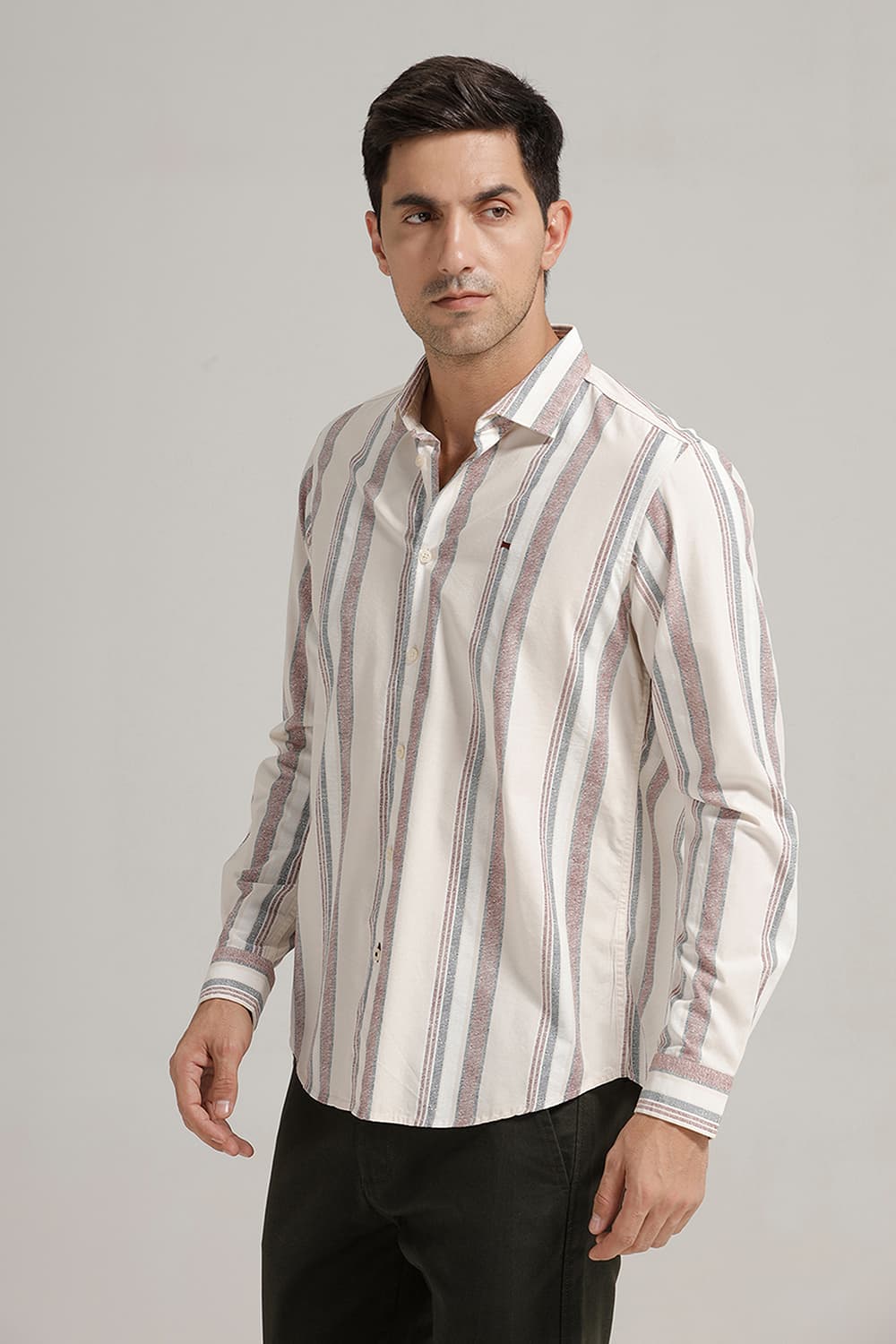 SLIM FIT COTTON VISCOSE PRINTED STRIPE SHIRT