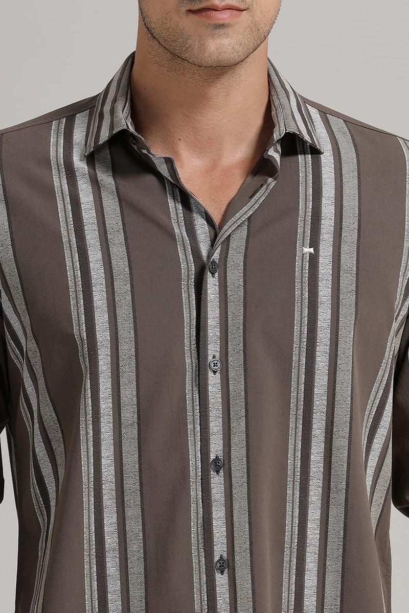 SLIM FIT COTTON VISCOSE PRINTED STRIPE SHIRT