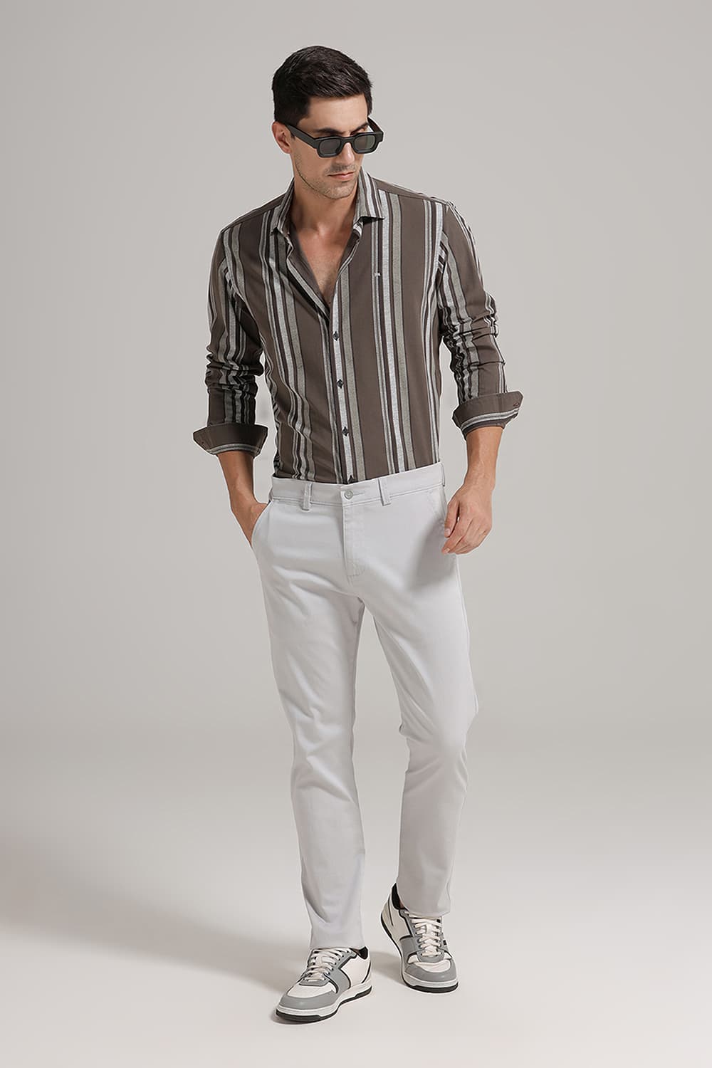 SLIM FIT COTTON VISCOSE PRINTED STRIPE SHIRT