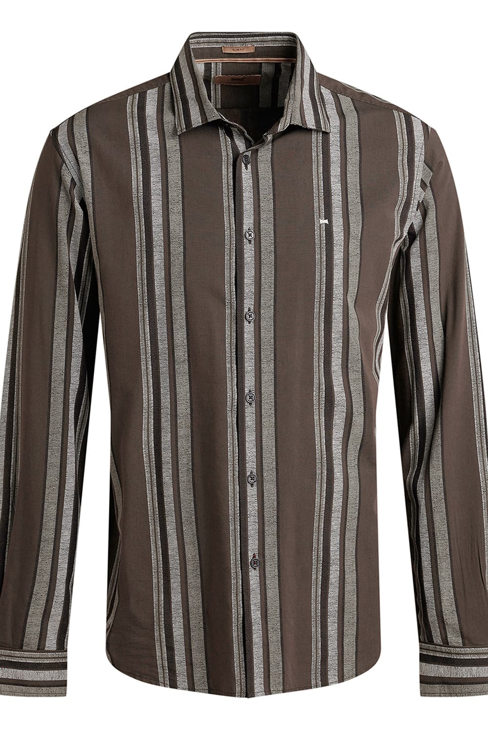 SLIM FIT COTTON VISCOSE PRINTED STRIPE SHIRT