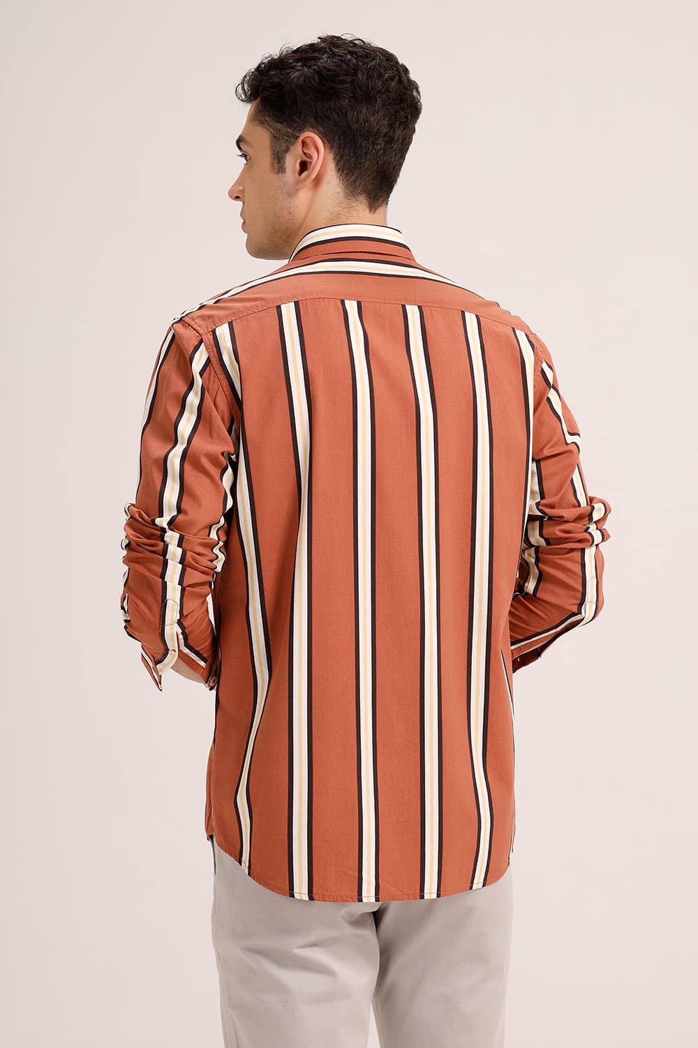 SLIM FIT COTTON VISCOSE PRINTED STRIPE SHIRT