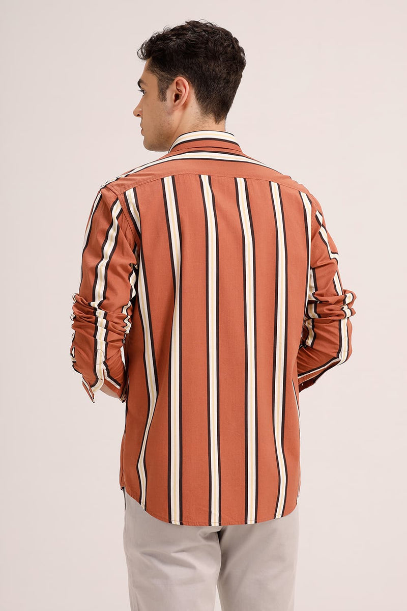SLIM FIT COTTON VISCOSE PRINTED STRIPE SHIRT