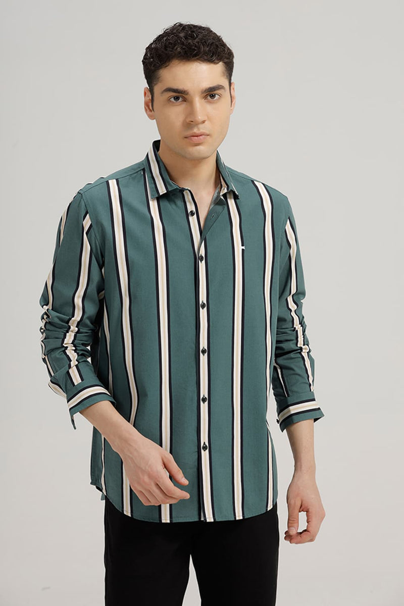 SLIM FIT COTTON VISCOSE PRINTED STRIPE SHIRT
