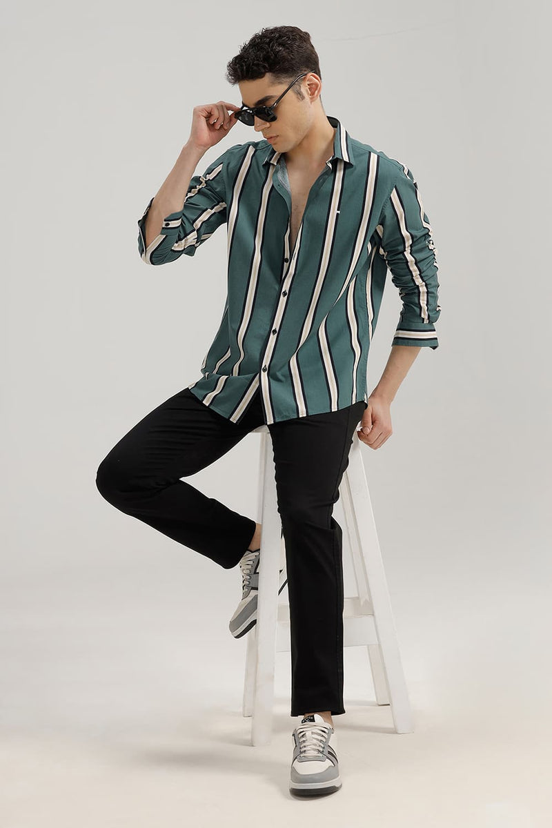 SLIM FIT COTTON VISCOSE PRINTED STRIPE SHIRT