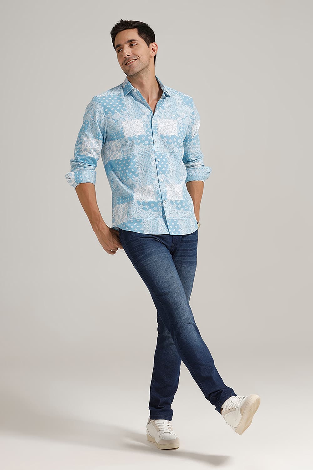 SLIM FIT COTTON VISCOSE PRINTED SHIRT
