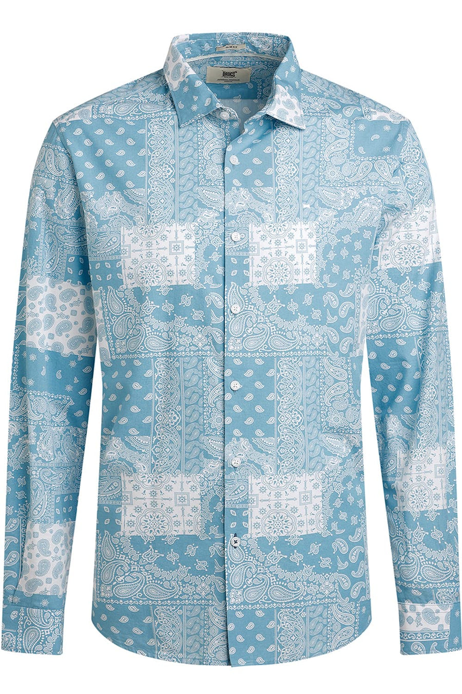 BASICS SLIM FIT BLUE STILWATER COTTON VISCOSE PRINTED SHIRT