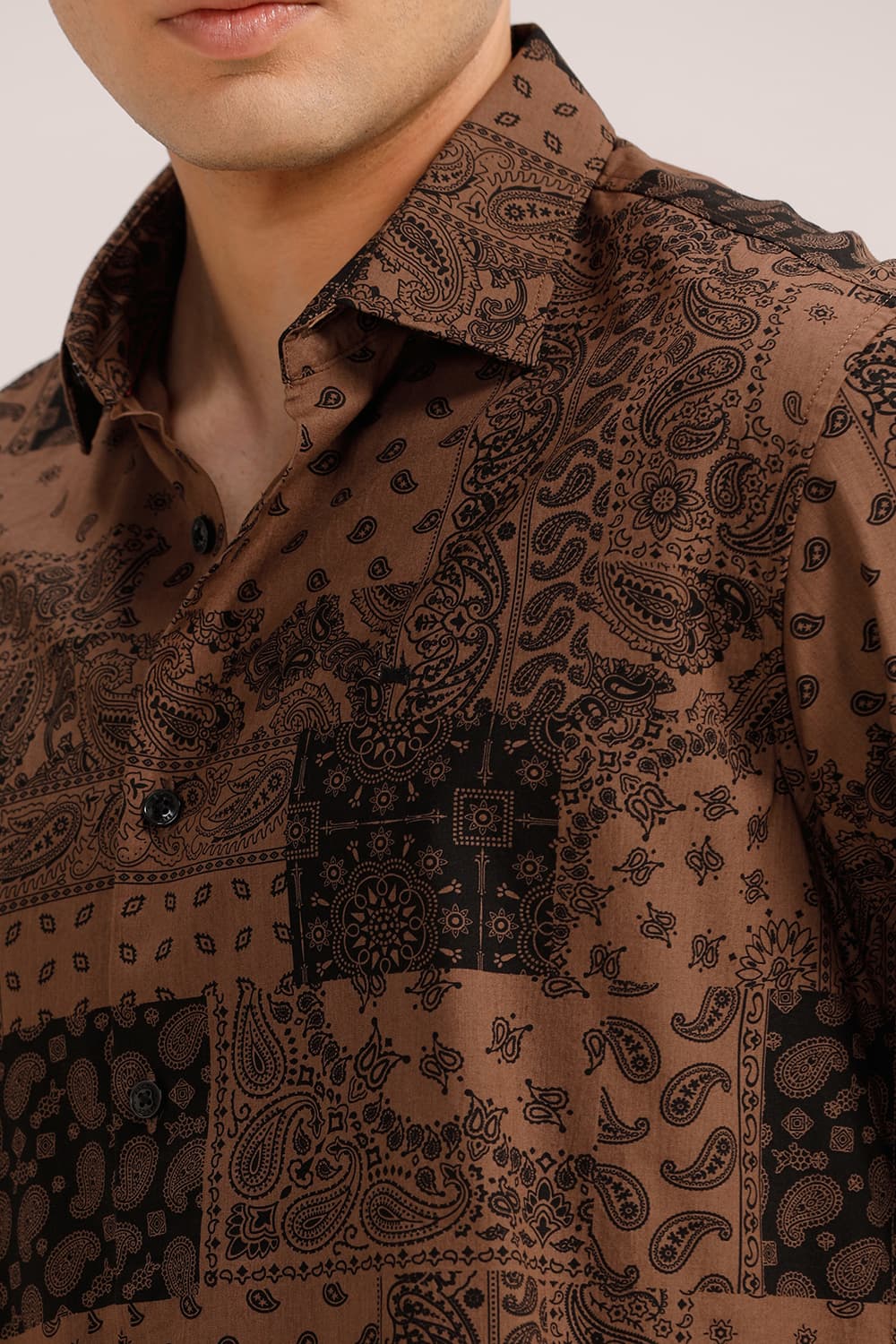 SLIM FIT COTTON VISCOSE PRINTED SHIRT