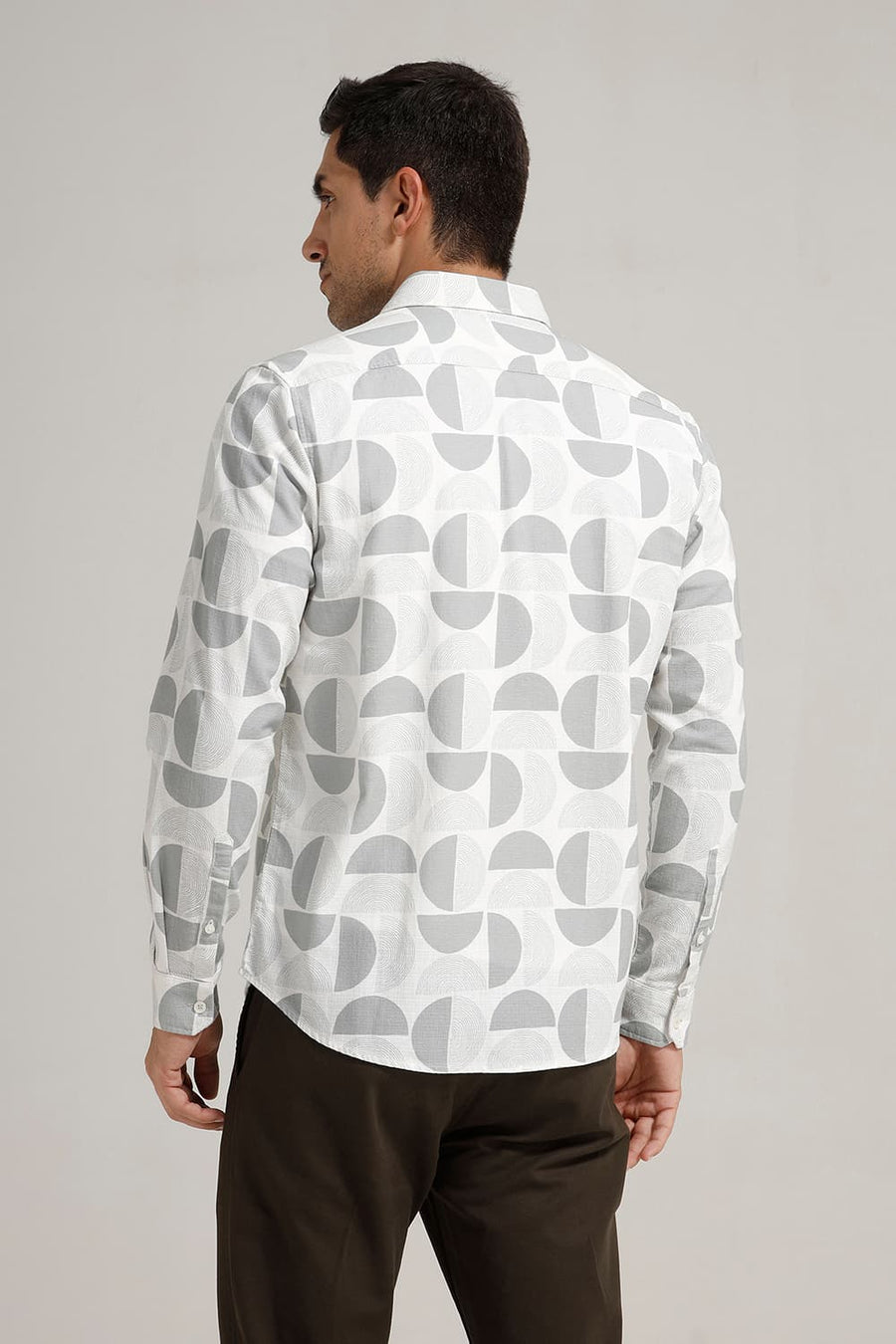 BASICS SLIM FIT CLOUD WHITE COTTON HOPSACK PRINTED SHIRT
