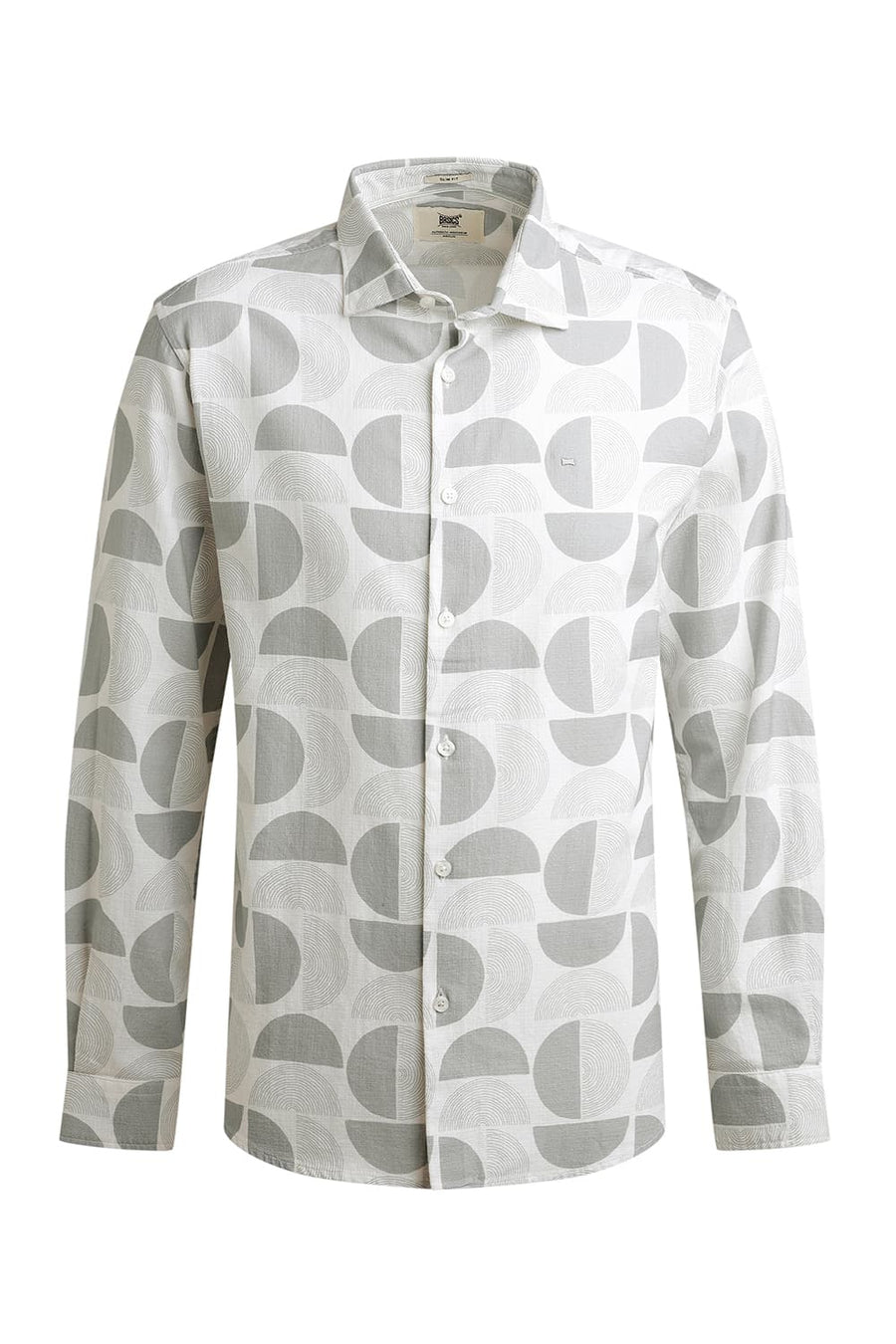 BASICS SLIM FIT CLOUD WHITE COTTON HOPSACK PRINTED SHIRT