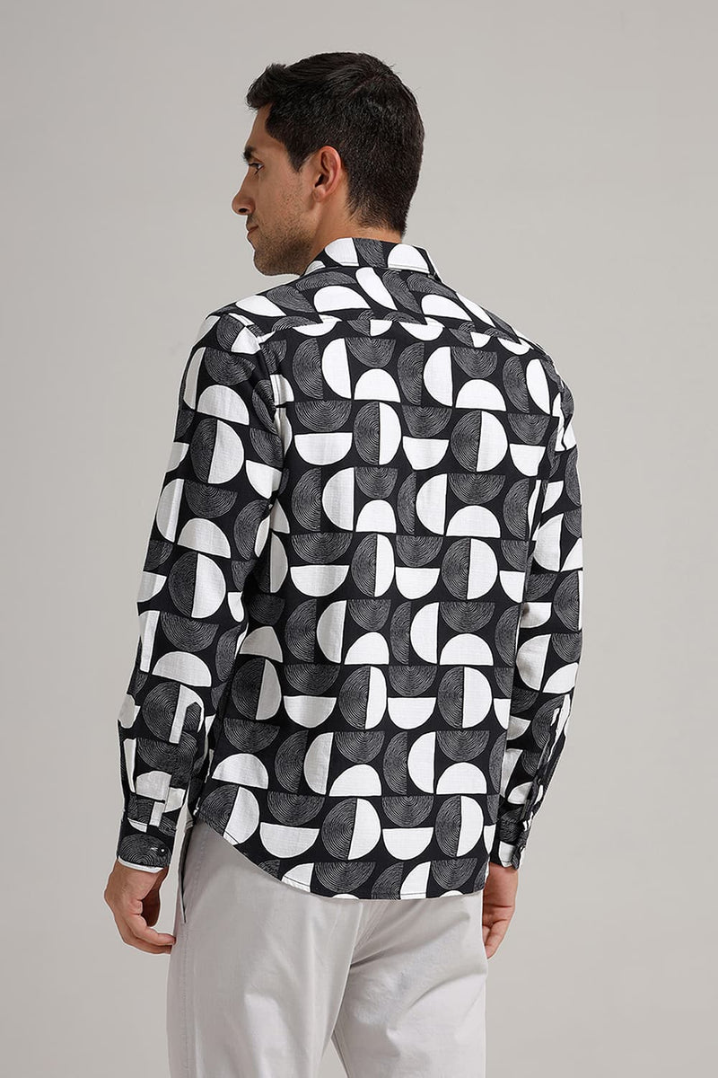 SLIM FIT COTTON HOPSACK PRINTED SHIRT