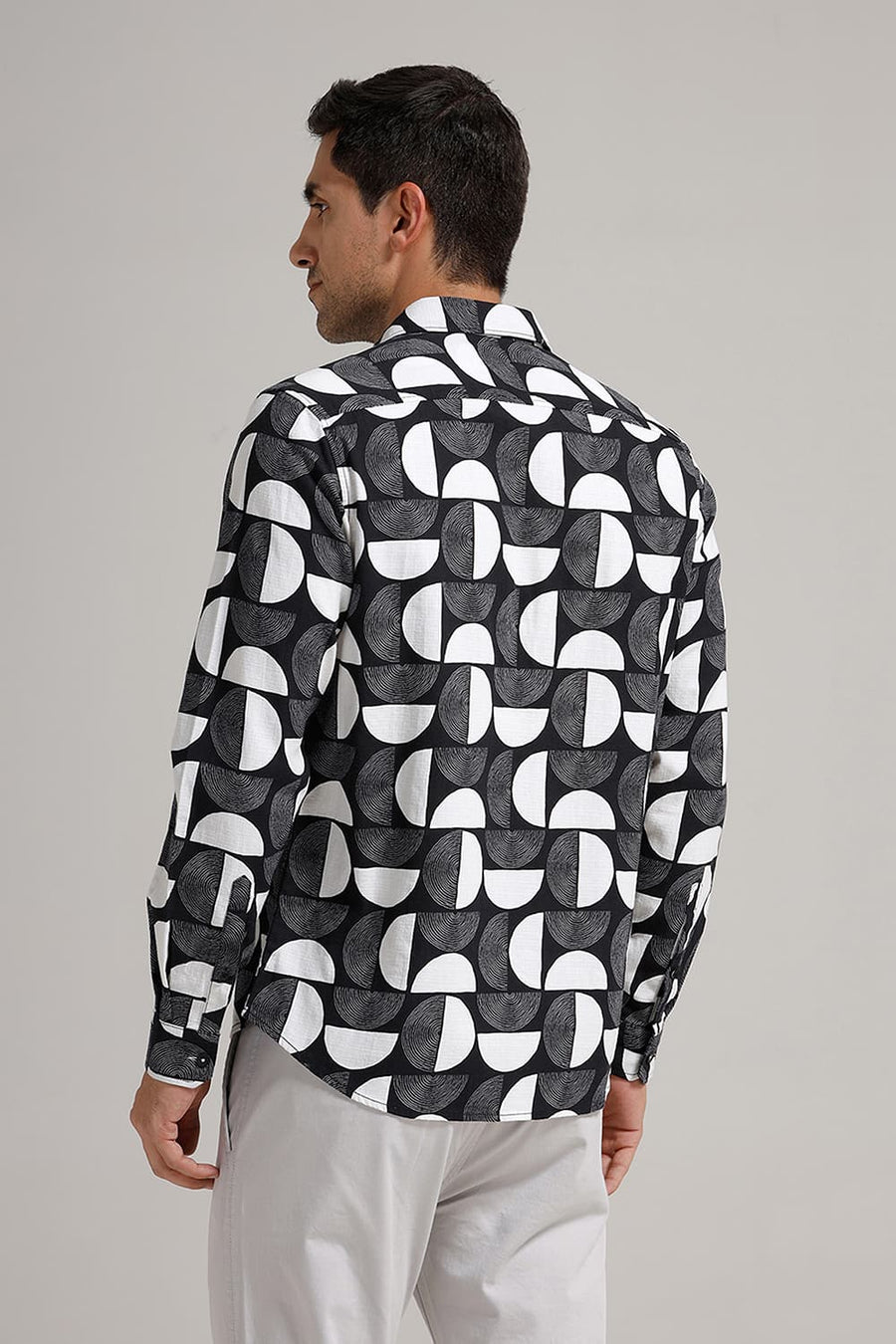 BASICS SLIM FIT BLACK BEAUTY COTTON HOPSACK PRINTED SHIRT