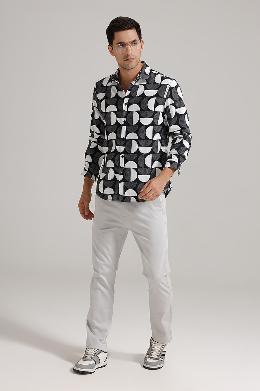 BASICS SLIM FIT BLACK BEAUTY COTTON HOPSACK PRINTED SHIRT