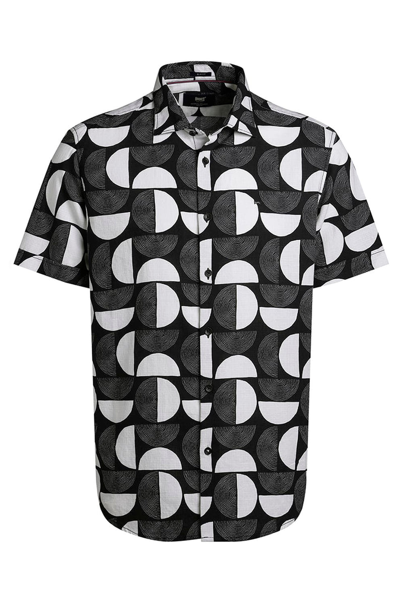 SLIM FIT COTTON HOPSACK PRINTED HALFSLEEVES SHIRT