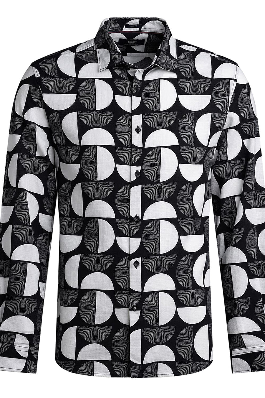BASICS SLIM FIT BLACK BEAUTY COTTON HOPSACK PRINTED SHIRT