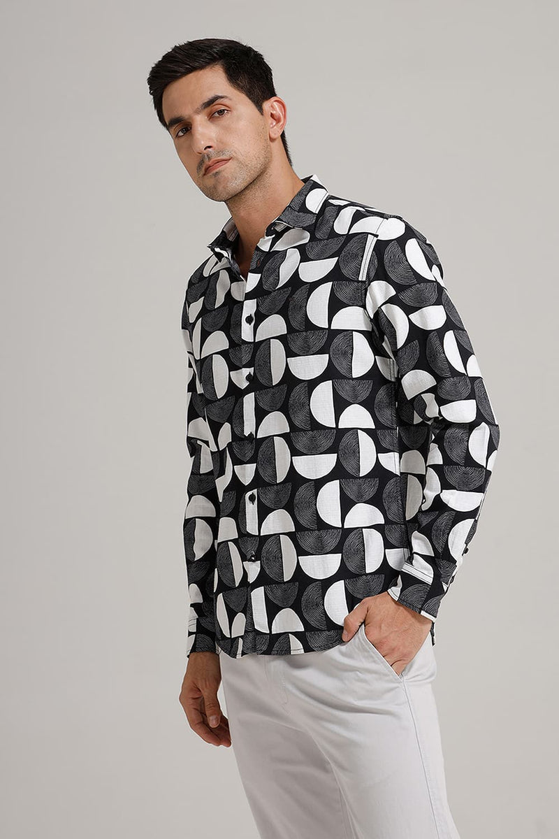 SLIM FIT COTTON HOPSACK PRINTED SHIRT