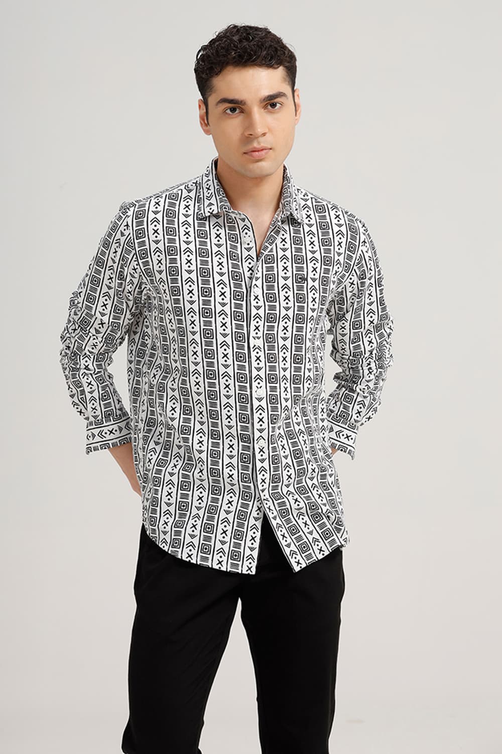 SLIM FIT COTTON HOPSACK PRINTED SHIRT